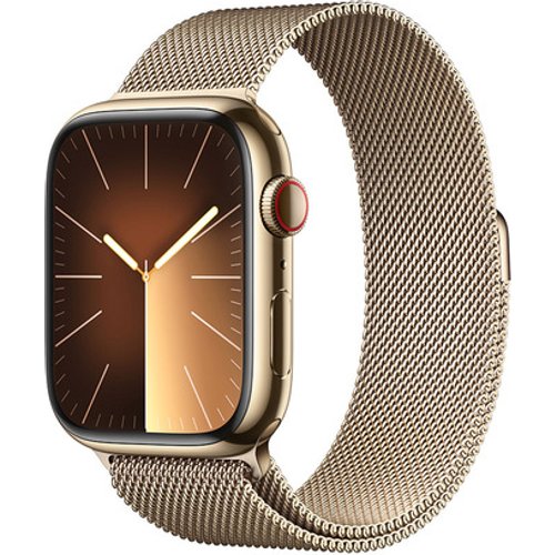 Apple watch series 9 gps cellular 45mm cassa in acciaio gold con cinturino sport loop milanese gold