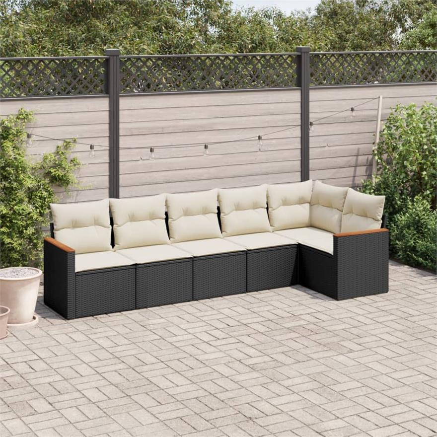 Vidaxl set divano da giardino 6 pz con cuscini nero in polyrattan