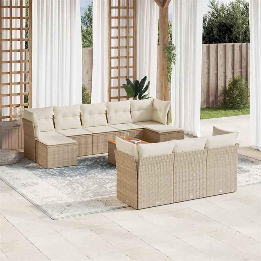 Vidaxl set divani da giardino 11 pz con cuscini beige in polyrattan