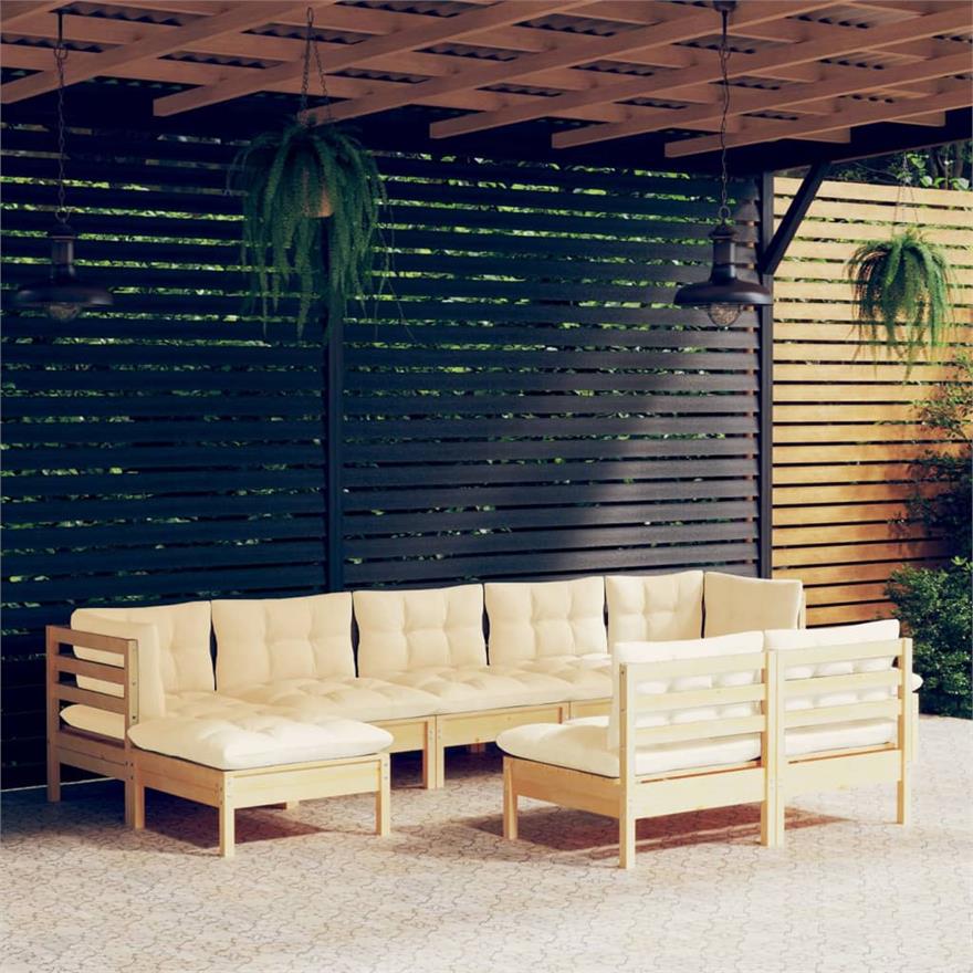 Vidaxl set divani da giardino 9 pz con cuscini crema massello di pino