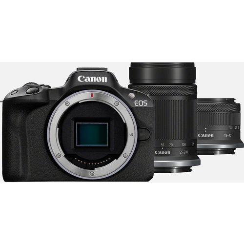 Canon fotocamera mirrorless eos r50, nero obiettivi rf-s 18-45mm is stm lens obiettivi rf-s 55-210mm is stm