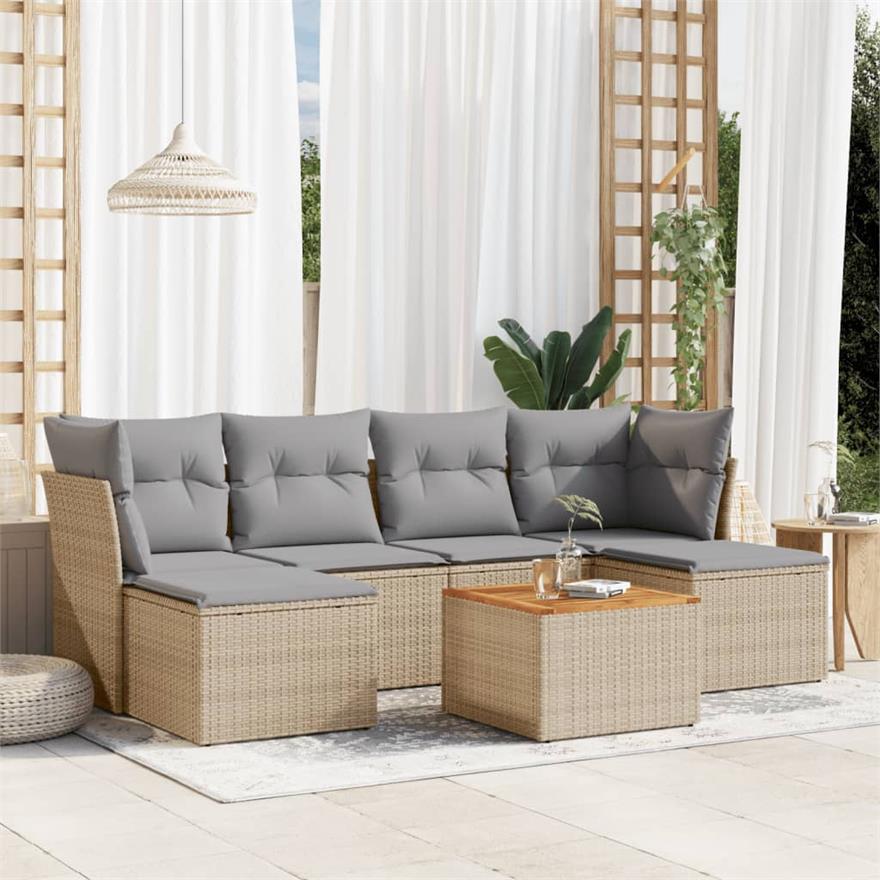 Vidaxl set divano da giardino 7 pz con cuscini beige misto polyrattan