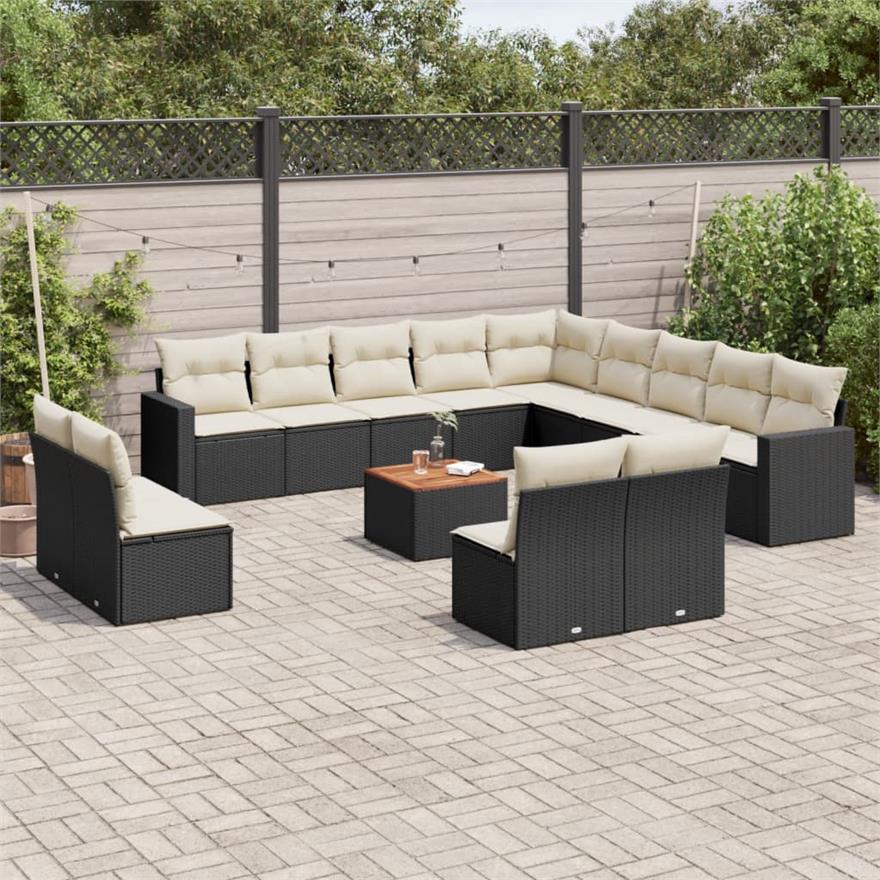 Vidaxl set divani da giardino 14pz con cuscini in polyrattan nero
